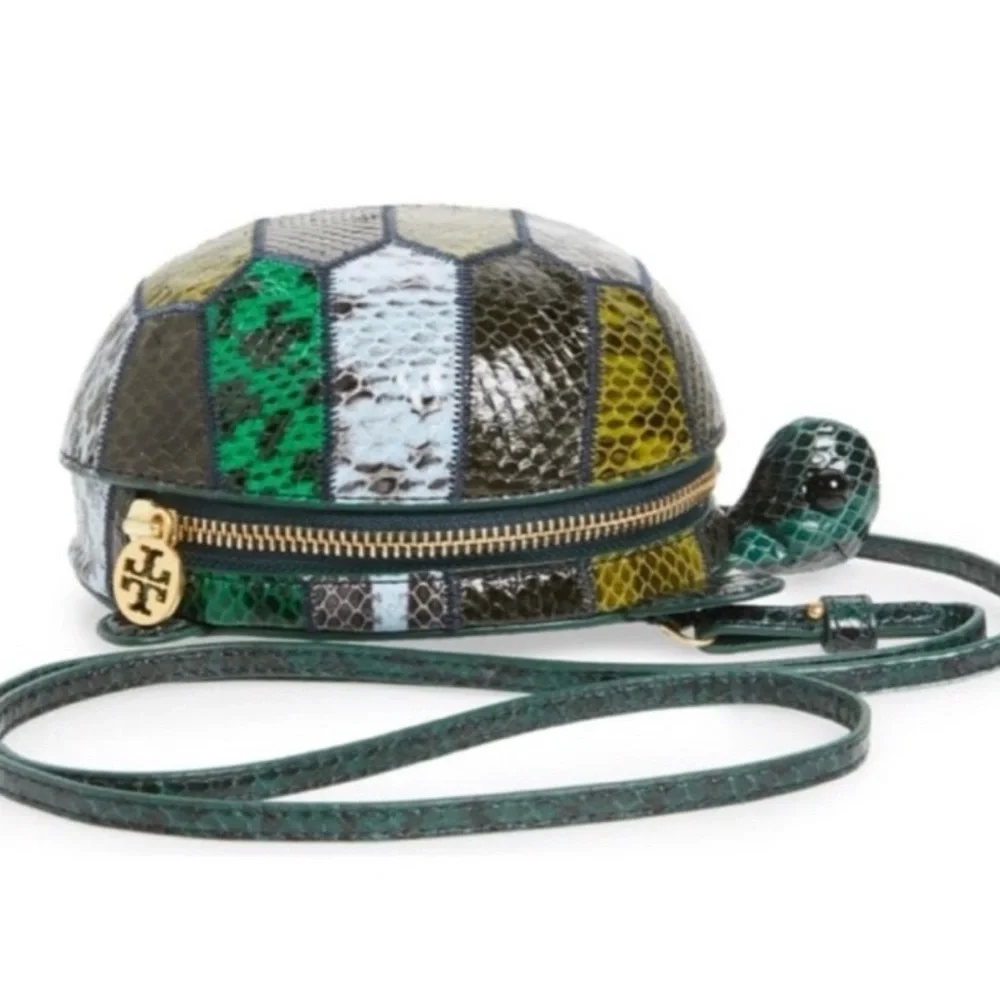 Tory Burch Green Embossed Leather Mini Turtle Crossbody Shoulder Bag - Picture 15 of 16